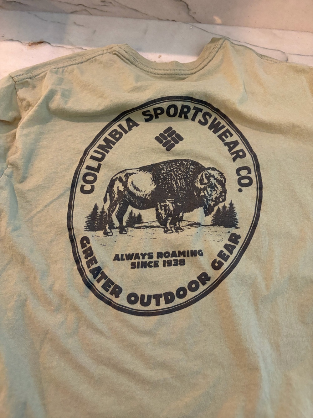 Columbia Tan Short-Sleeve Outdoor Graphic Tee with Navy Print